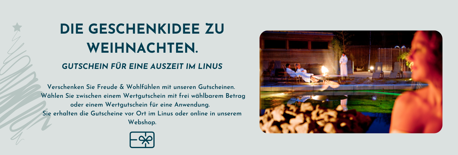 Text-Bild-Darstellung zu Linus Gutscheinen als Geschenk zu Weihnachten.