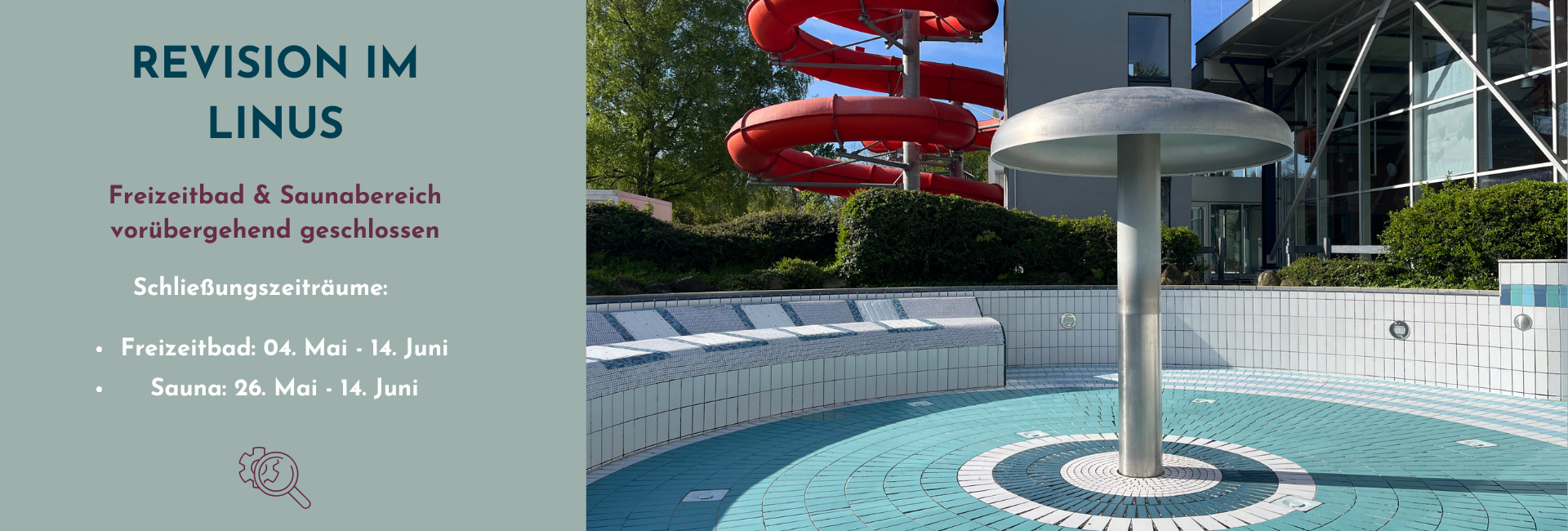 Ankündigung der Revisionstermine 2026 für Freizeitbad und Sauna im Linus Lingen.