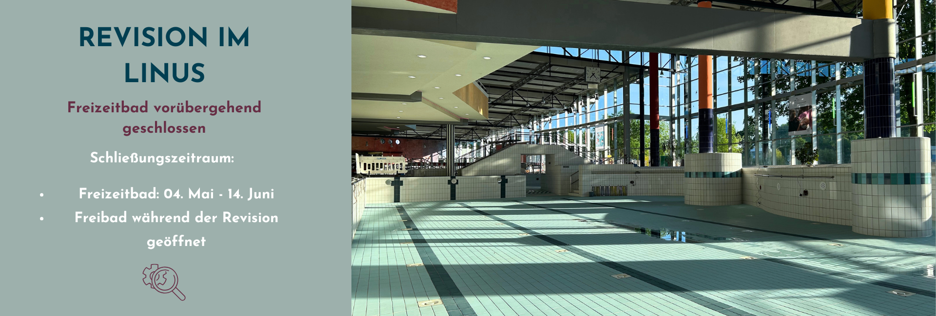 Ankündigung des Revisionzeitraums des Freizeitbades vom Linus Lingen